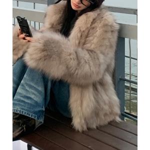 コート アウター グラデーション ショート丈 エコファーコート レディース