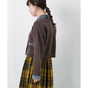 ジャケット ノーカラージャケット LC/LLL デニム配色ニットジャケット レディース