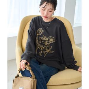 トレーナー スウェット 限定展開　線画 花 刺繍 スウェット プルオーバー レディース