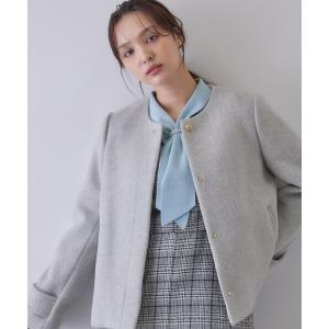 ノーカラーコート コート カシミヤ混ノーカラーショートコート レディース