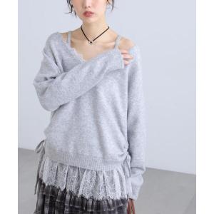 ニット セーター レースキャミセットサイドドロストニット レディース