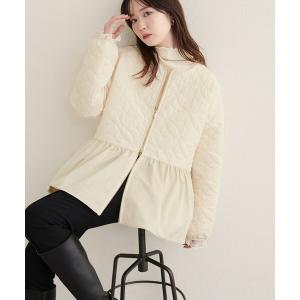 ジャケット ノーカラージャケット フラワーキルティングペプラムジャケット レディース