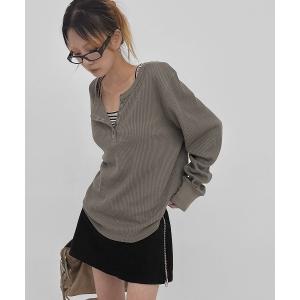 ヘンリーネック tシャツ 「MADE」 ダネルワッフルヘンリーネック長袖Tシャツ レディース