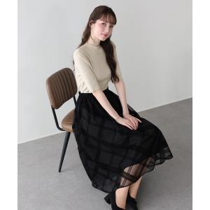 パーティードレス ワンピース 「選べる着丈」フロッキーチェックドッキングワンピース