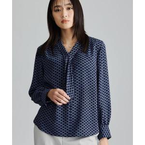 ブラウス シャツ 「UVケア／通勤」幾何学柄ボウタイ風ブラウス レディース