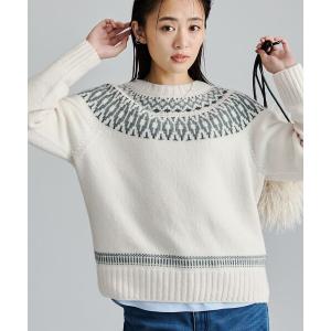 ニット セーター 「カシミヤ混／ふんわり」煌めきジャカード柄ニット レディース