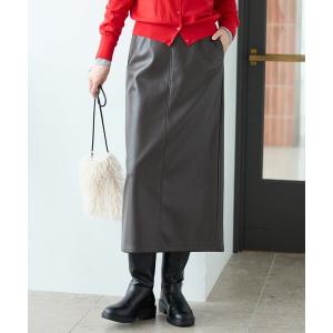 スカート 「トレンド感／大人の光沢感」レザー調ナロースカート