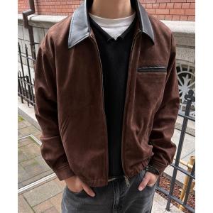 ブルゾン アウター 厚手 CONTRAST COLLAR LEATHER SUEDE JACKET／コントラストカラー合成皮革スエードライクジャケット メンズ レディース