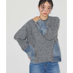 ニット セーター デニムドッキングクルーネックニット レディース