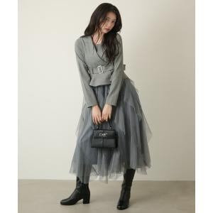 ワンピース 「10/16(金)10時 再入荷予約開始」ペプラムレイヤードラッフルフリル長袖ワンピース