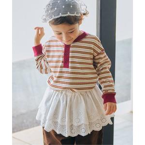 ヘンリーネック tシャツ 「2WAY/リンク」ヘンリーネックマルチボーダー長袖Tシャツ キッズ 子供服 男の子 女の子