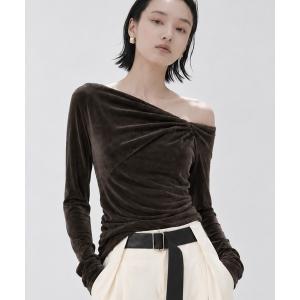 tシャツ 「STUDIOUS/ステュディオス」Velours Long Tee/ベロアロングティー/カットソー/トップス/シアーベロア/ウォッシャブル レディース
