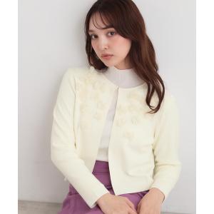 カーディガン 「手洗い可」花モチーフカーディガン レディース