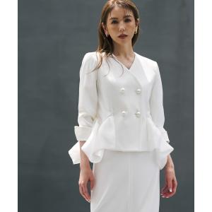 ジャケット ノーカラージャケット 「美香コラボ」パールボタンペプラムジャケット レディース