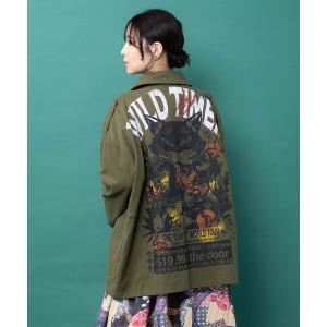 ミリタリージャケット モッズコート ScoLar(スカラー) ワイルドネコ柄 綿ツイルジャケット レディース