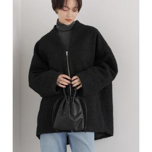 ノーカラーコート コート カーリーボアVネックジップアップミドルコート レディース