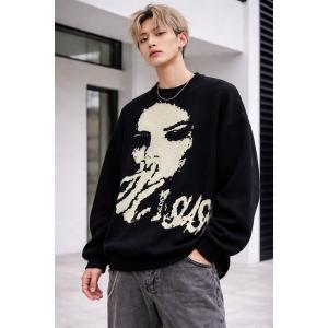 セーター ニット 「Bls」「Bling Leads」ジャガード柄　フェイスニット　クルーネック メンズ レディース