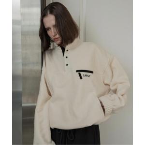 over size embroidery half button fleece / オーバーサイズエンブロイダリーハーフボタンフリース レディース メンズ