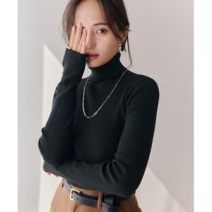 ニット セーター シルクカシミヤブレンドフィットリブタートルニット レディース