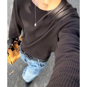 tシャツ 「NOWLE」ワッフル クルーネック ルーズ 長袖 Tシャツ / サーマル ロンT メンズ レディース