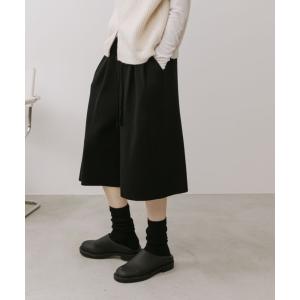 ワイドパンツ ハーフパンツ パンツ 短パン リブニットハーフパンツ レディース