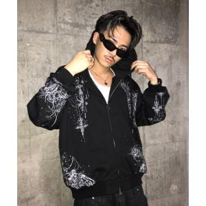 パーカー A'GEM/9 × .kom 「A'GEM/9/エージェムナイン」グリッターラインストーンクロスジップアップパーカー レディース メンズ