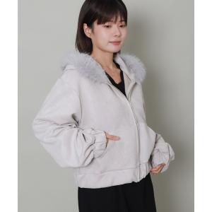 ブルゾン アウター フェイクスエードファー付きフードショートブルゾン レディース
