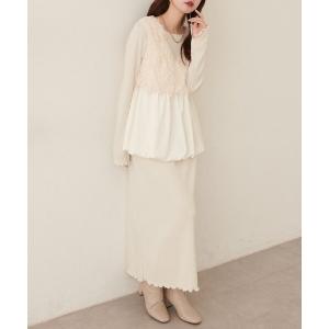 ワンピース フリンジペプラムベスト×リブカットワンピースSET