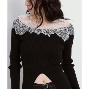 ニット セーター Shoulder lace フロントスリットニット レディース