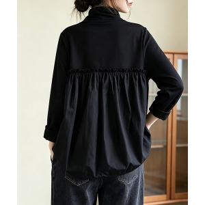 tシャツ バックギャザーハイネック異素材切り替えプルオーバー レディース
