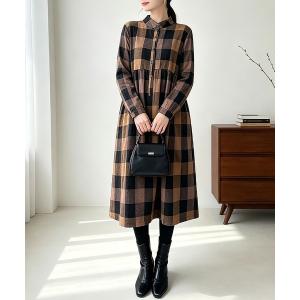シャツワンピース チェック柄ロング丈シャツワンピース