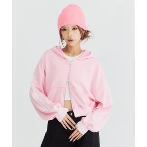 パーカー ウォッシュ加工ラインスウェットダブルＺＩＰパーカー レディース
