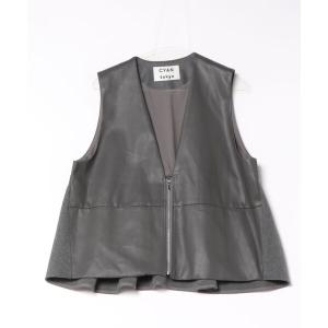 ベスト ジレ 「CYAN TOKYO」ヴィーガンレザーフレアベスト レディース