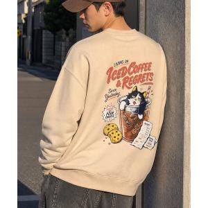 トレーナー スウェット HOOK -original-　コーヒーに酔っ払った猫　バックプリントスウェット メンズ レディース