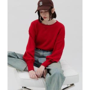 ニット セーター 綿100％で洗える/16色展開/すっきり見えスウェットライクニット レディース
