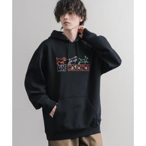 パーカー 裏起毛 HUF ハフ オーバーサイズ裏起毛プリント刺繍アソート長袖プルオーバーパーカー メンズ レディース