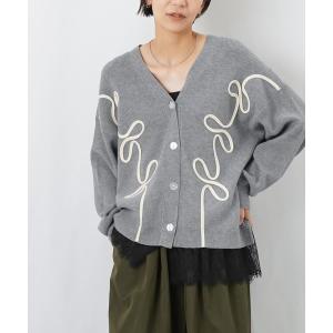 カーディガン LC/LLL リブコード刺繍レース切替カーディガン レディース