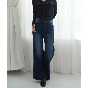 ワイドパンツ ジーンズ デニム デニムパンツ セミフレアストレッチデニムパンツ レディース