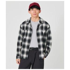 tシャツ オンブレモノトーンチェック 長袖オープンカラーシャツ メンズ