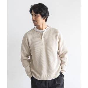 セーター ニット ワッフルヘンリーネックニットプルオーバー メンズ