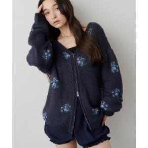 ニット セーター フラワージャガードZIPニット レディース