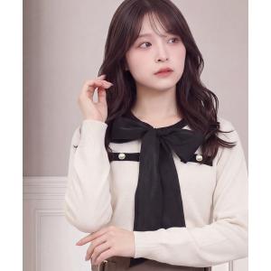 ニット セーター ラメシアー配色リボンタイニットプルオーバー(２WAY/長袖/セーター/オフィス/ON・OFF兼用) レディース