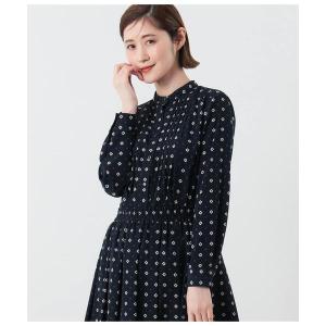 ブラウス シャツ ダイヤ小紋プリント タックブラウス レディース