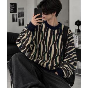 セーター ニット 厚手 「Bls」 「ZM」「Bling Leads」マルチ織 JQDクルーネックニット メンズ レディース