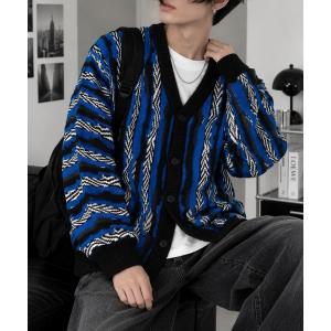 カーディガン 「Bls」 「ZM」「Bling Leads」マルチ織 JQD Vネックカーディガン メンズ レディース