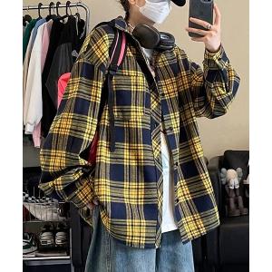 シャツ EK198/ルーズシルエットネルチェック長袖シャツ/ネルシャツ/メンズ(NEZ) メンズ レディース