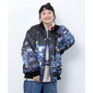 ブルゾン アウター 363112：宇宙のテーマパーク柄 2WAY中綿ジャケット レディース メンズ