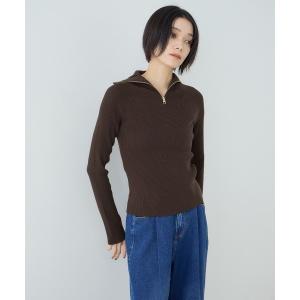 タートルネック ニット セーター ウールライクハイネックZIP レディース