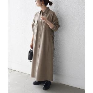 ワンピース 「洗濯機可能」ウールライク ポケット フレア ロング ワンピース「NAVY BLUE」