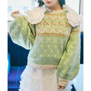 ニット セーター 「クティールとレトロ」スカラップリボンノルディックニット レディース